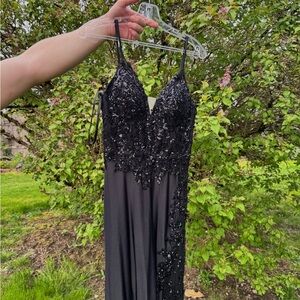 Elegant Black Sequin Prom Dress floor length